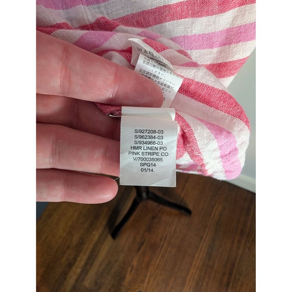 Gap Pink and White Striped Linen Cotton Blend Popover Top w/ Roll Tab Sleeves: S - Picture 11 of 11